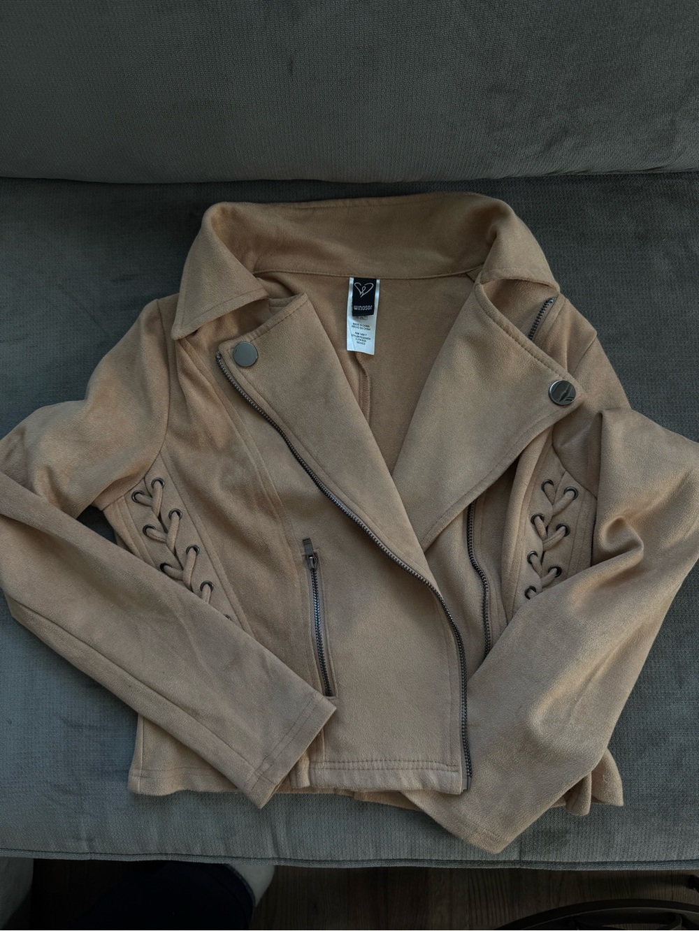 Windsor Beige Tan Suede Moto Jacket